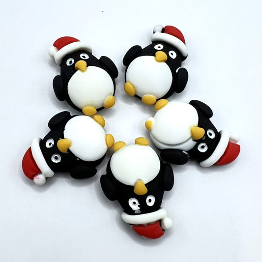 Christmas Penguins with Santa Hats, Cabochons for Crafts, Resin Charms, Flatback | QTY: 10 penguins - The Dazzle Depot