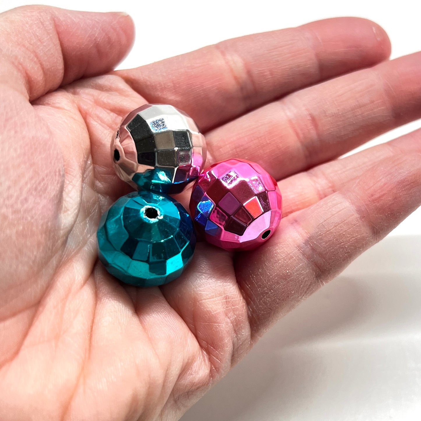 20mm Disco Bead Mix in Retro Colors | Faceted Loose Beads Pink Blue Silver | Acrylic | QTY: 6 pcs