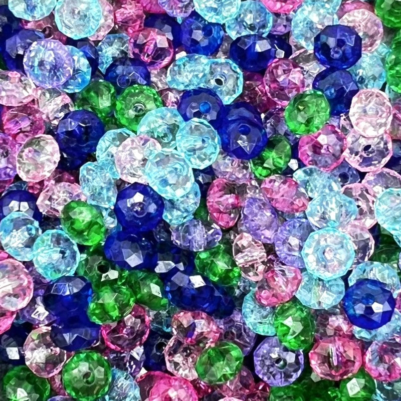 8mm Colorful Transparent Faceted Rondelle Spacer Beads For Jewelry & Crafts | Multi Color Acrylic | QTY: 100/200