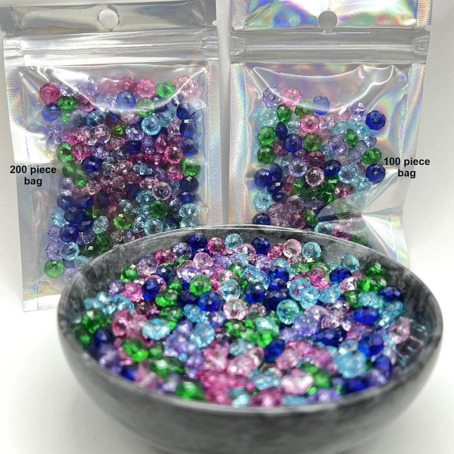 8mm Colorful Transparent Faceted Rondelle Spacer Beads For Jewelry & Crafts | Multi Color Acrylic | QTY: 100/200