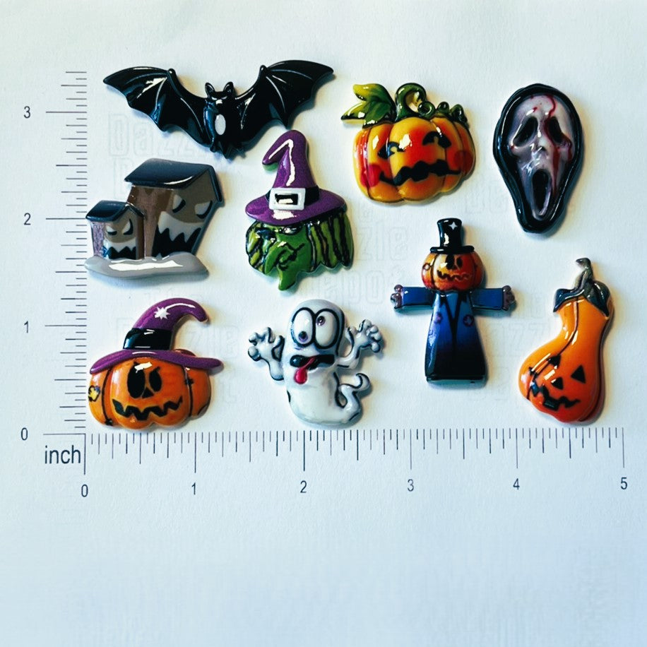 Spooky HALLOWEEN MIX Charms, Glossy Flatback Charms | Decoden Resin Cabochons | QTY: 10/20 charms