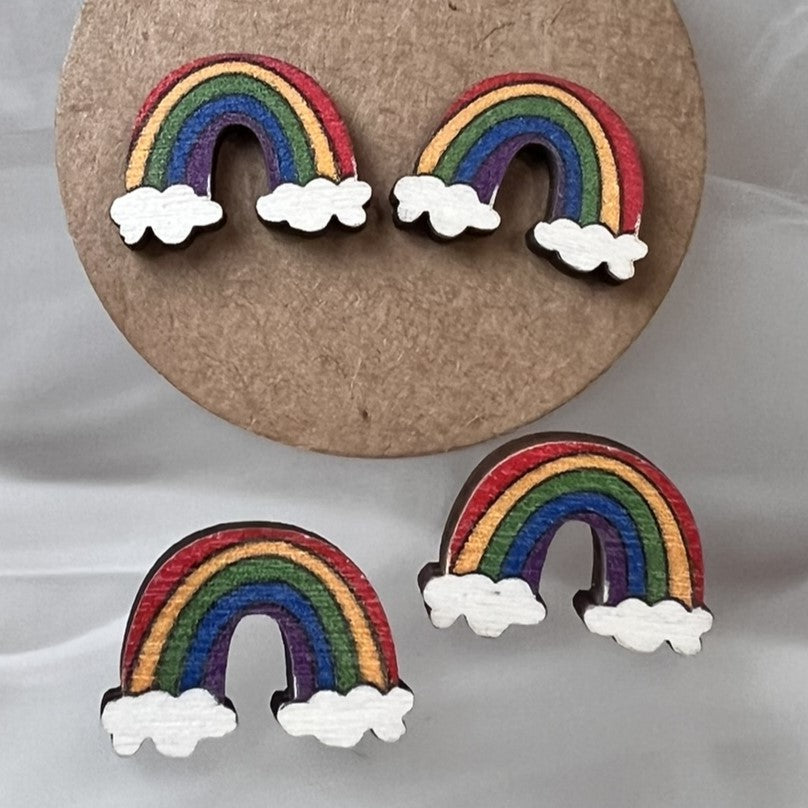 Colorful Rainbow Laser Cut Wood Earrings, Metal Post Stud Earrings, Gift for Friend | QTY: 1 pair of earrings - The Dazzle Depot